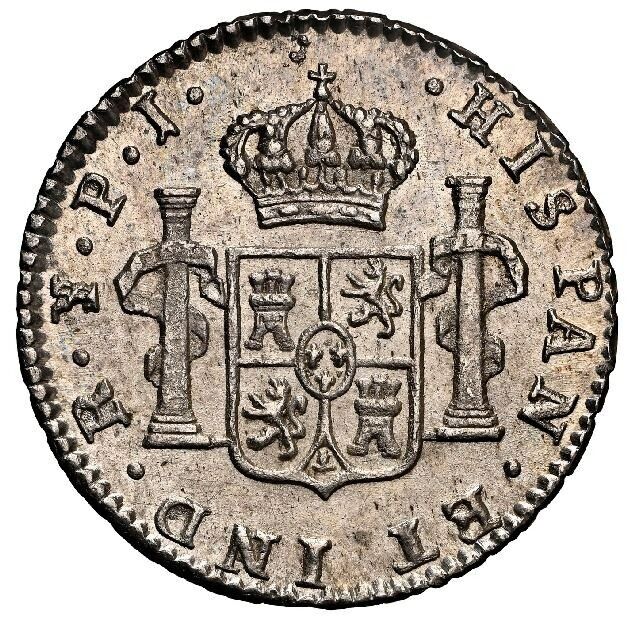 BOLIVIA Potosí Silver Bust 1/2 Real Charles IV 1821 PJ NGC MS 62 Finest Known