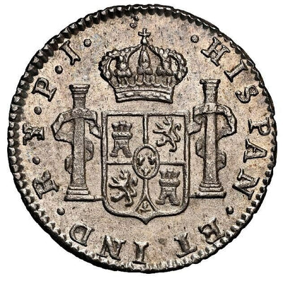 BOLIVIA Potosí Silver Bust 1/2 Real Charles IV 1821 PJ NGC MS 62 Finest Known