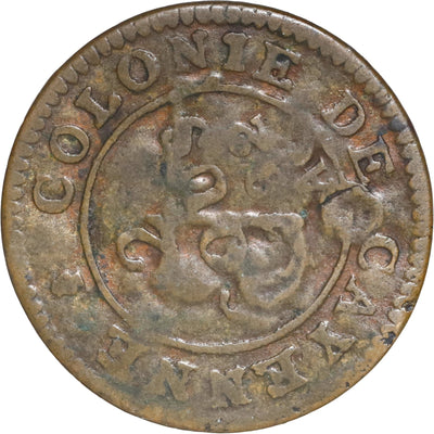 TOBAGO, copper "black dogg" (three halfpence) incuse TB/o countermark
