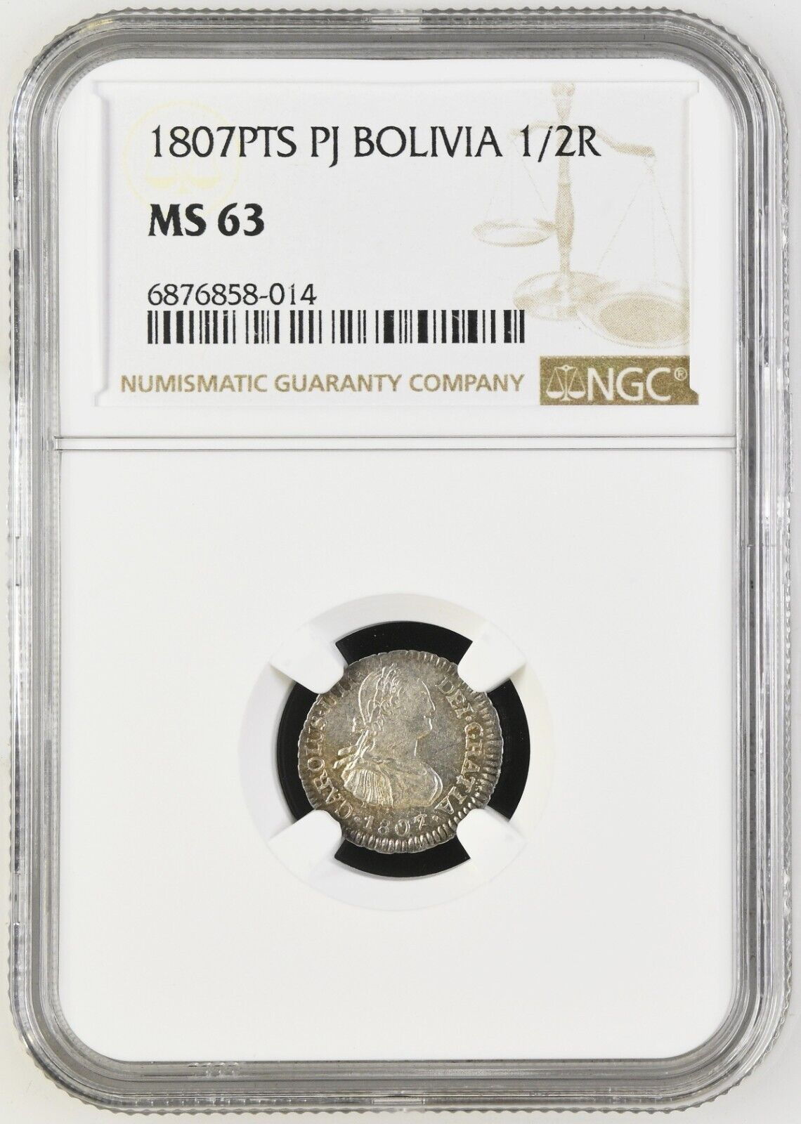 BOLIVIA Potosí Silver Bust 1/2 Real Charles IV 1807 PF NGC MS 63 Finest Known