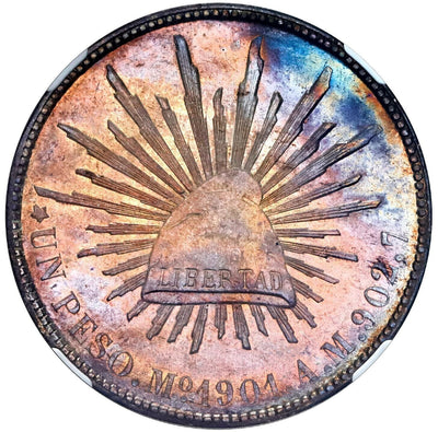 MEXICO Mexico City Silver Cap-and-Rays 1 Peso 1901 AM NGC MS 64 Toned KM-409.2