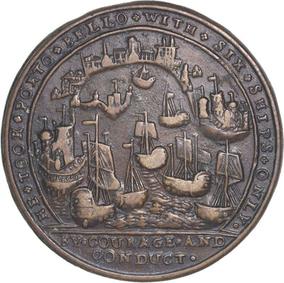 GREAT BRITAIN Copper Admiral Vernon Medal 1739 Vernon / Porto Bello ex-Adams