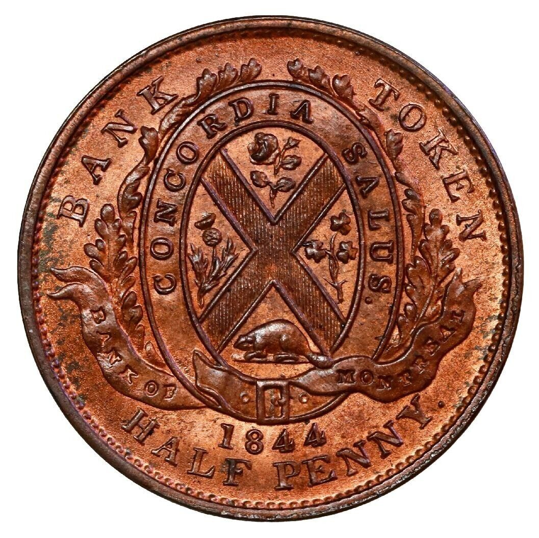 Canada Bank of Montreal Copper Half Penny Token 1844 Breton-527 ex-Baker