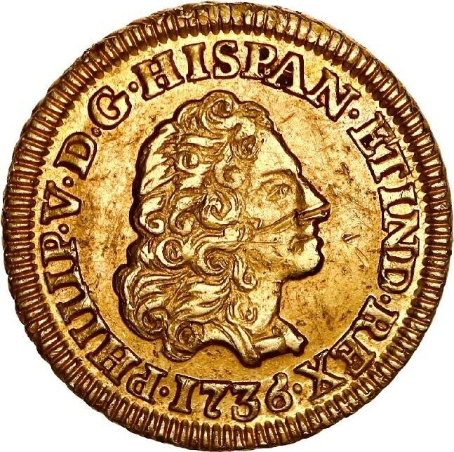 SPAIN Madrid Gold Bust 1 Escudo Philip V 1736 JF Cal-1715 KM-342 Rare