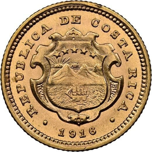 COSTA RICA (struck at Philadelphia Mint) Gold 2 Colones 1916 NGC MS 64 KM-139