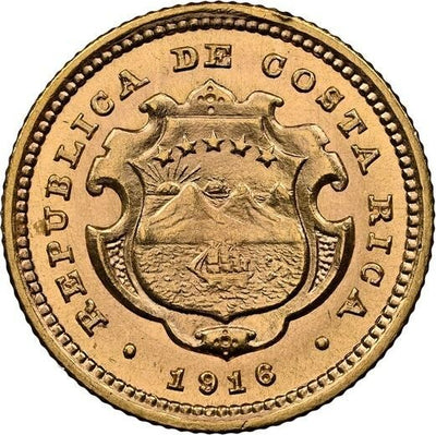 COSTA RICA (struck at Philadelphia Mint) Gold 2 Colones 1916 NGC MS 64 KM-139