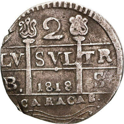 VENEZUELA Caracas Silver 2 Reales Imitation Cob "1818" (ca. 1830) Cal-740