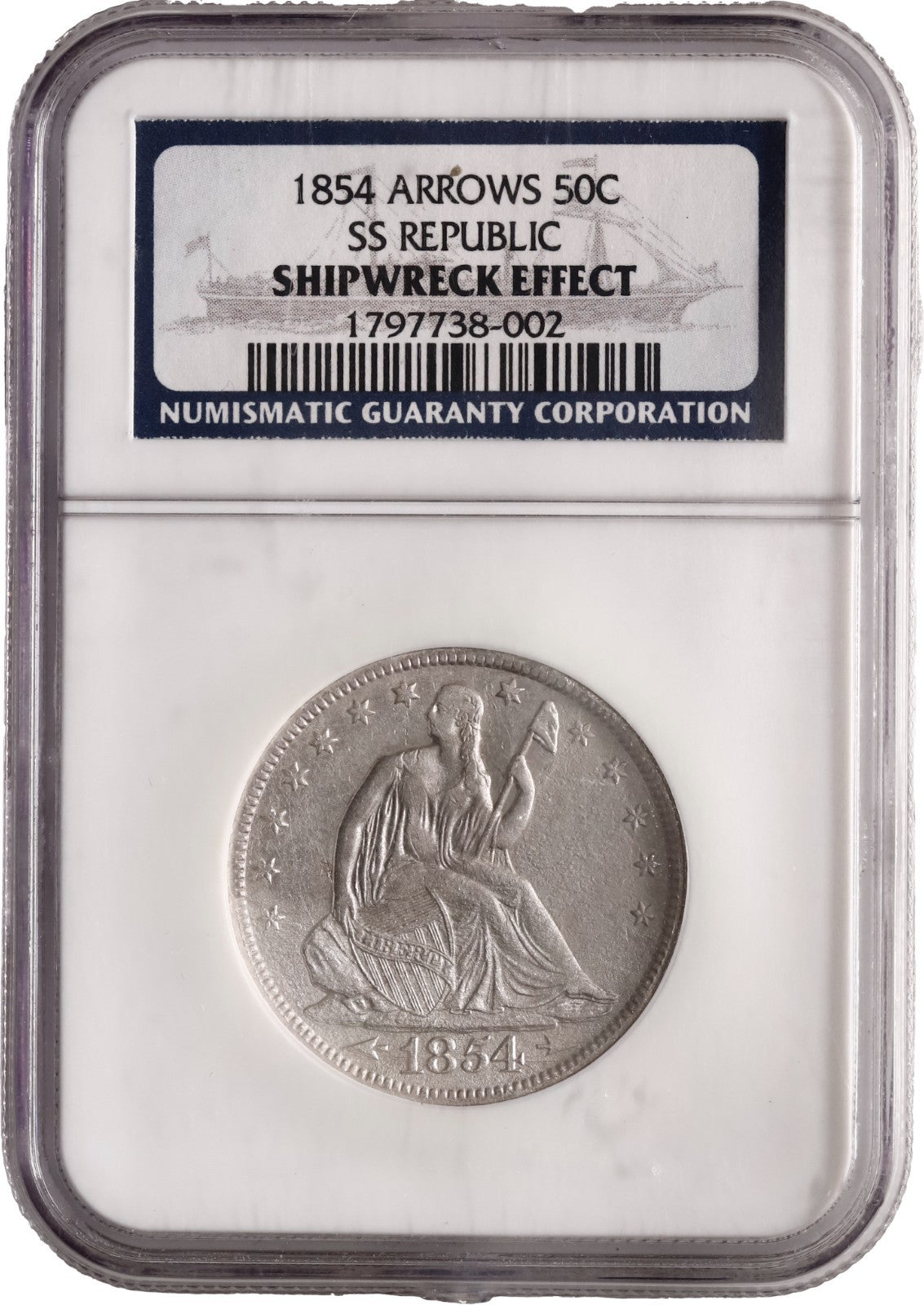S.S. Republic Shipwreck(1865) UNITED STATES, Philadelphia, 50 cents, 1854