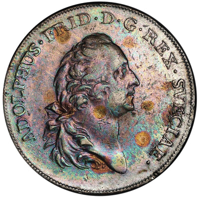 Sweden, riksdaler, 1753 HM, Adolf Frederick, F under bust, PCGS AU detail