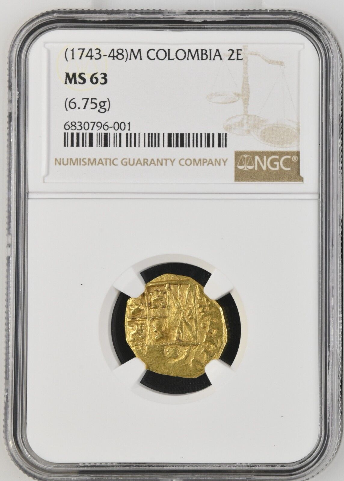 COLOMBIA, Bogotá, gold cob 2 escudos, Philip V, assayer M to right NGC MS 63