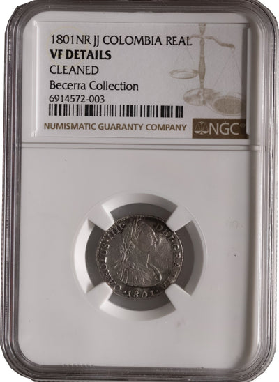 COLOMBIA, Bogotá, bust 1 real, Charles IV, 1801 JJ, NGC VF details / cleaned