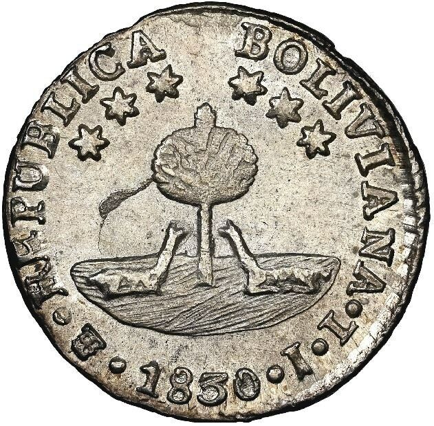 Potosi Bolivia Silver 1/2 Sol 1830 JL Six-Point Stars NGC MS 66