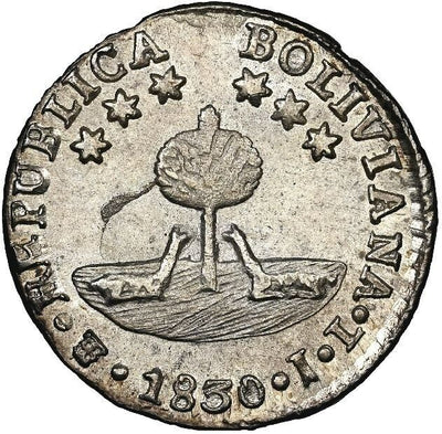 Potosi Bolivia Silver 1/2 Sol 1830 JL Six-Point Stars NGC MS 66