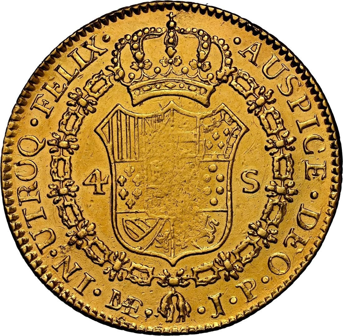 PERU Lima Gold Bust 4 Escudos Ferdinand VII 1821 JP NGC AU Details KM-128