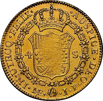 PERU Lima Gold Bust 4 Escudos Ferdinand VII 1821 JP NGC AU Details KM-128