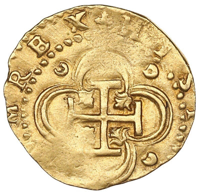 Spain Seville Gold Cob 2 Escudos Philip II Assayer Gothic D with open right side