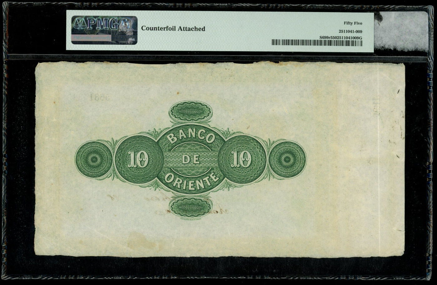 COLOMBIA Rionegro Banco de Oriente 10 Pesos (1884-1900) PMG AU 55 Pick-S699r