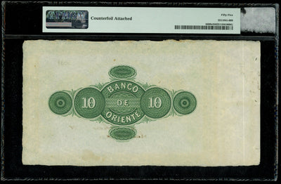 COLOMBIA Rionegro Banco de Oriente 10 Pesos (1884-1900) PMG AU 55 Pick-S699r