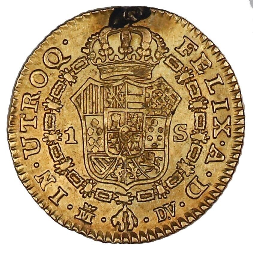 Madrid Spain Gold Bust 1 Escudo Charles III 1787 DV