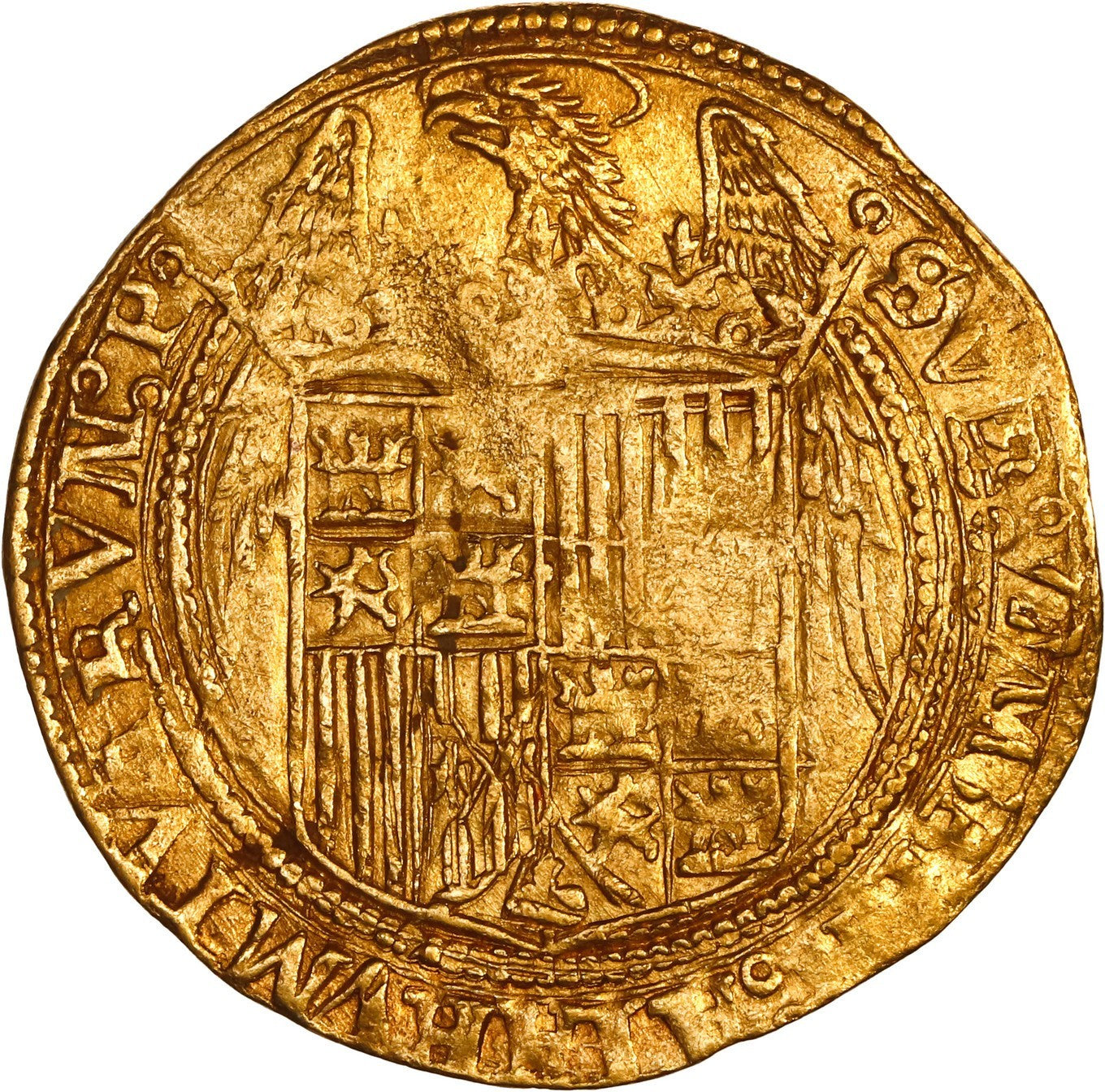 SPAIN, Seville, gold double excelente, Ferdinand-Isabel assayer eight-point star