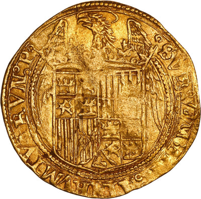 SPAIN, Seville, gold double excelente, Ferdinand-Isabel assayer eight-point star