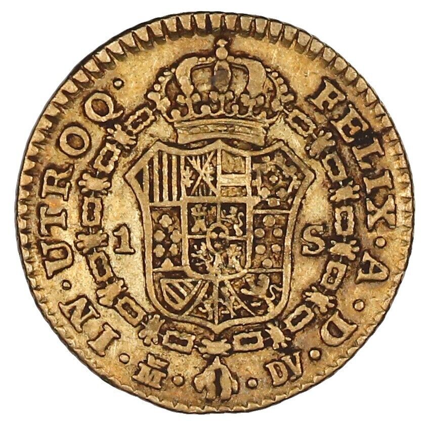 Madrid Spain Gold Bust 1 Escudo Charles III 1787 DV