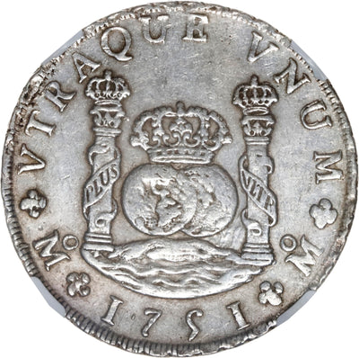 MEXICO Mexico City pillar 8 reales, Ferdinand VI, 1751 MF, reverse double struck