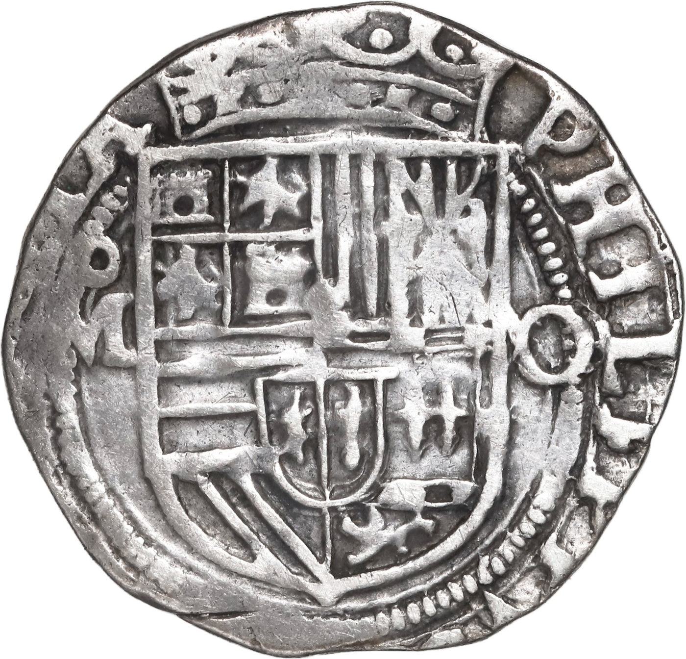 MEXICO, Mexico City, cob 1 real, Philip II, assayer O to right, mintmark oM