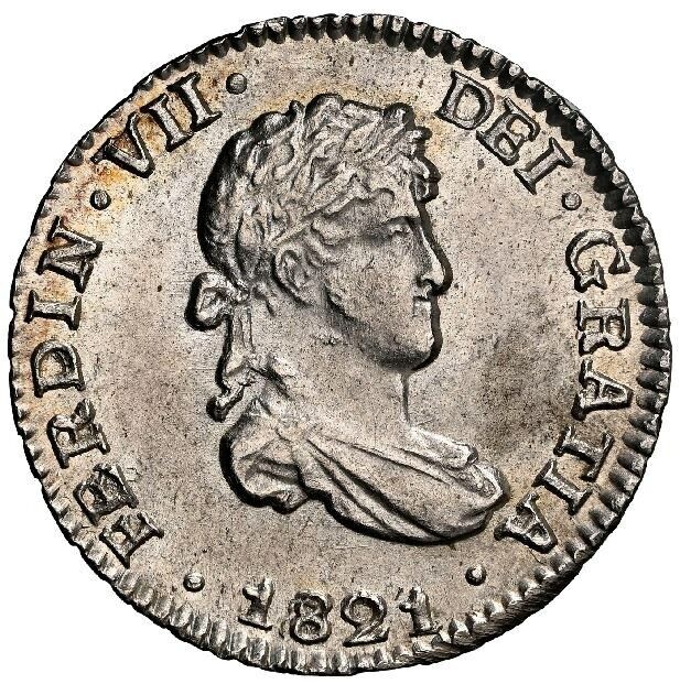 BOLIVIA Potosí Silver Bust 1/2 Real Charles IV 1821 PJ NGC MS 62 Finest Known