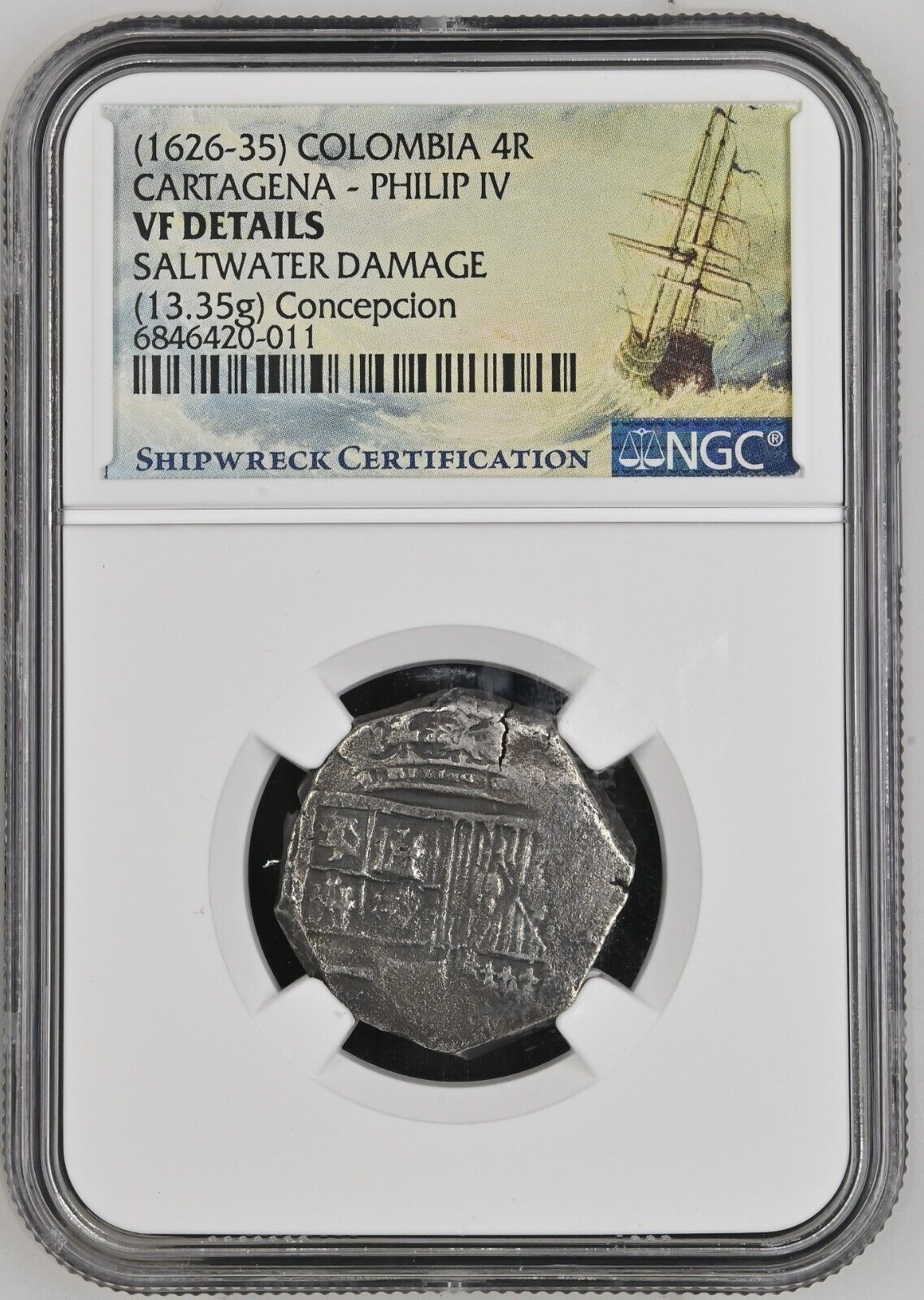 Bogota Silver Cob 4 Reales Philip IV NGC VF Concepcion Shipwreck 1641 COA