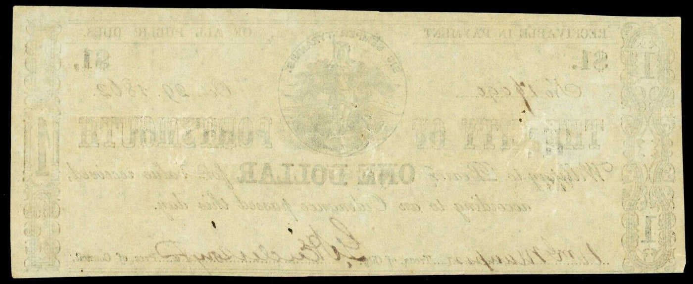 Portsmouth Virginia City of Portsmouth $1 Oct. 29, 1862 SIC SEMPER TYRANNIS