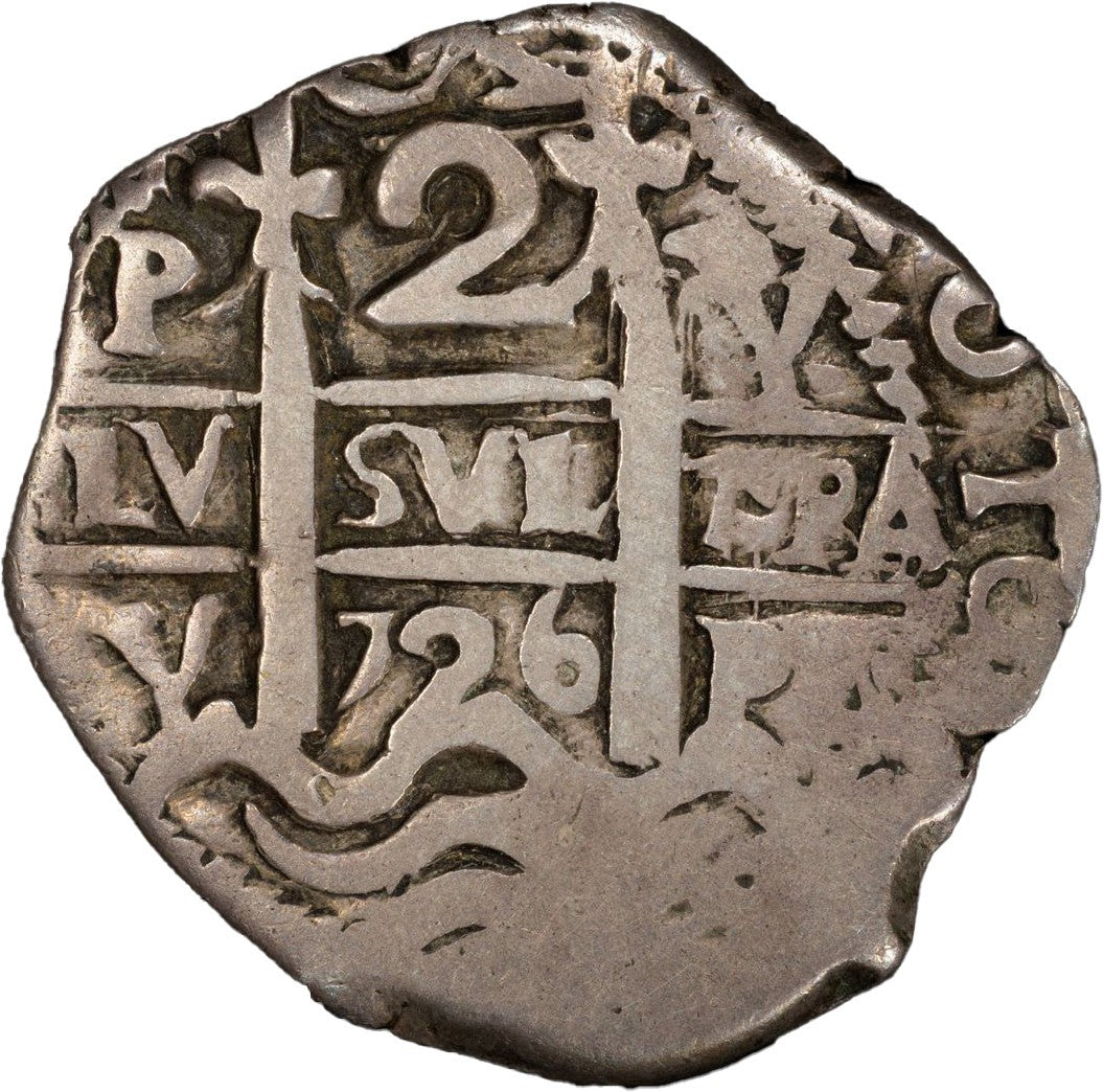 BOLIVIA, Potosí, cob 2 reales, 1726 Y, Louis I, PCGS F15, ex-August.