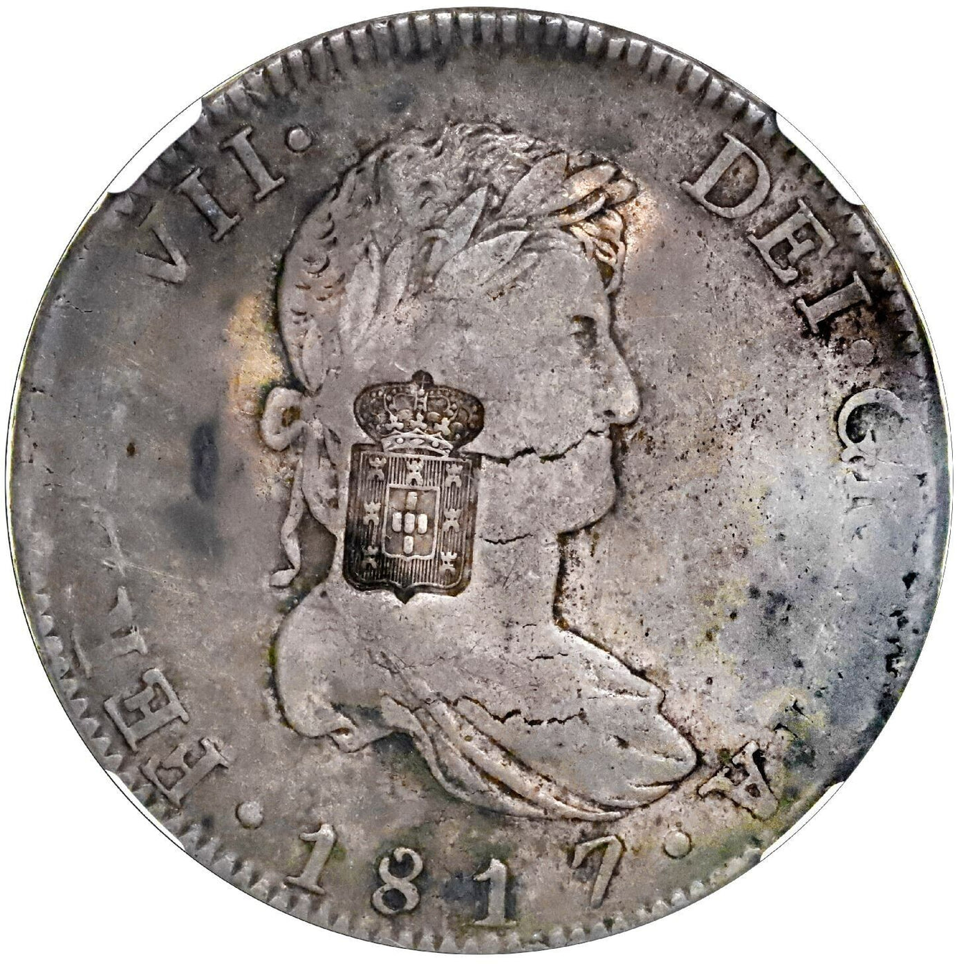 PORTUGAL 870 Reis Countermark (1834) on Mexico 1817 JJ 8R NGC VF 30 Ex-Hubbard