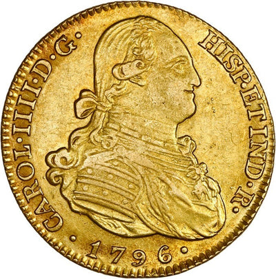 SPAIN, Madrid, gold bust 4 escudos, Charles IV, 1796 MF.