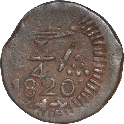 COLOMBIA, Santa Marta, Royalist issue, copper 1/4 real, Ferdinand VII, 1820.