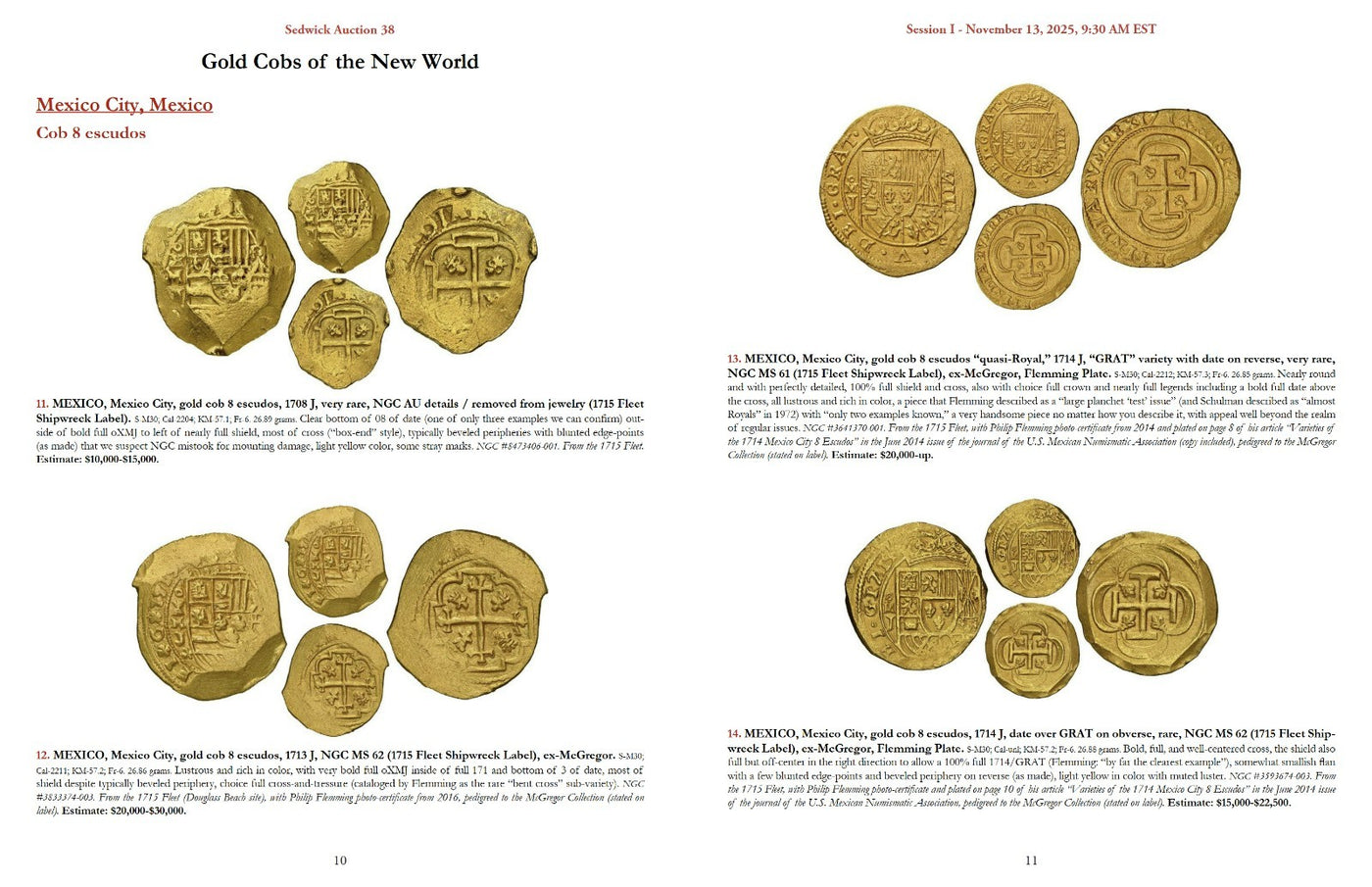 Sedwick Auction 38 Nov. 13-15, 2025 Catalog - U.S., World, & Shipwreck Coins