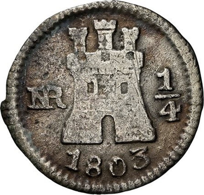COLOMBIA, Bogotá, ¼ real, 1803, NGC VG 10, ex-Becerra.