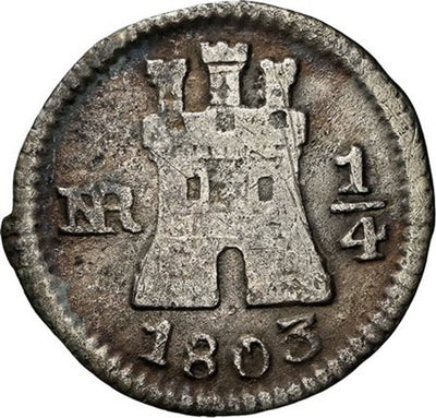 COLOMBIA, Bogotá, ¼ real, 1803, NGC VG 10, ex-Becerra.