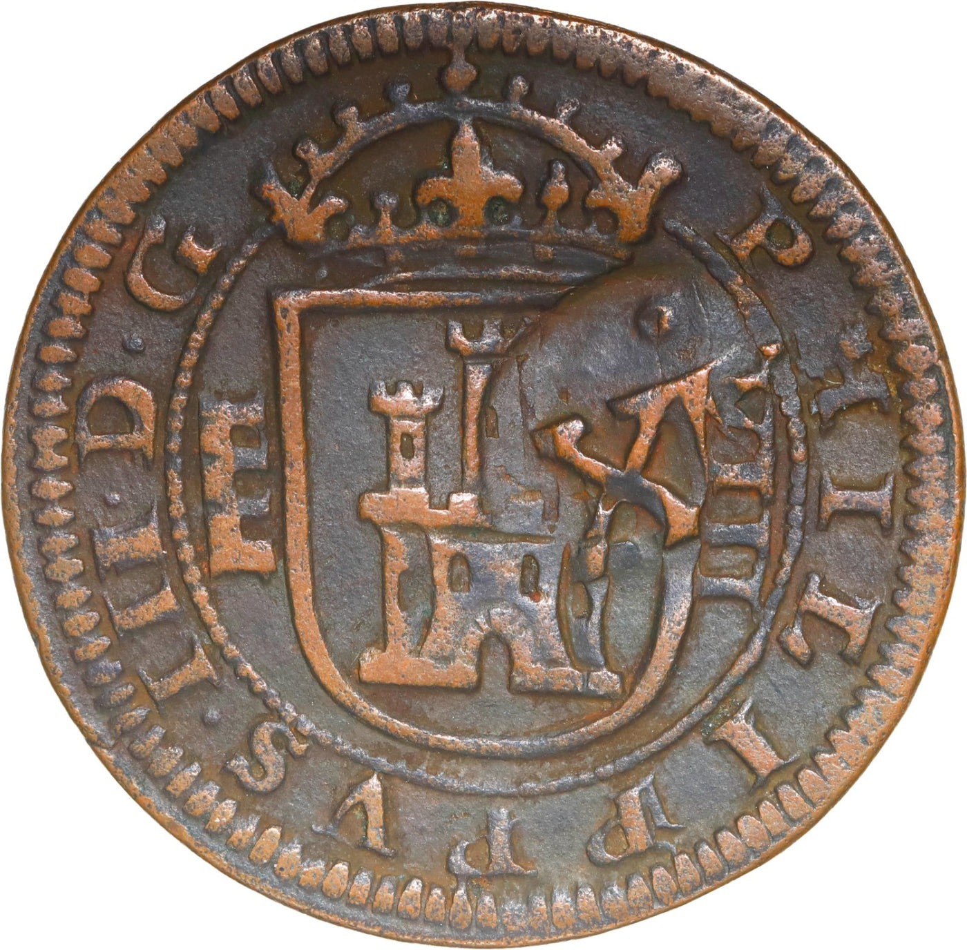SPAIN, Segovia, copper cob 8 maravedis, Philip III, 1618, with 1641 and XII coun