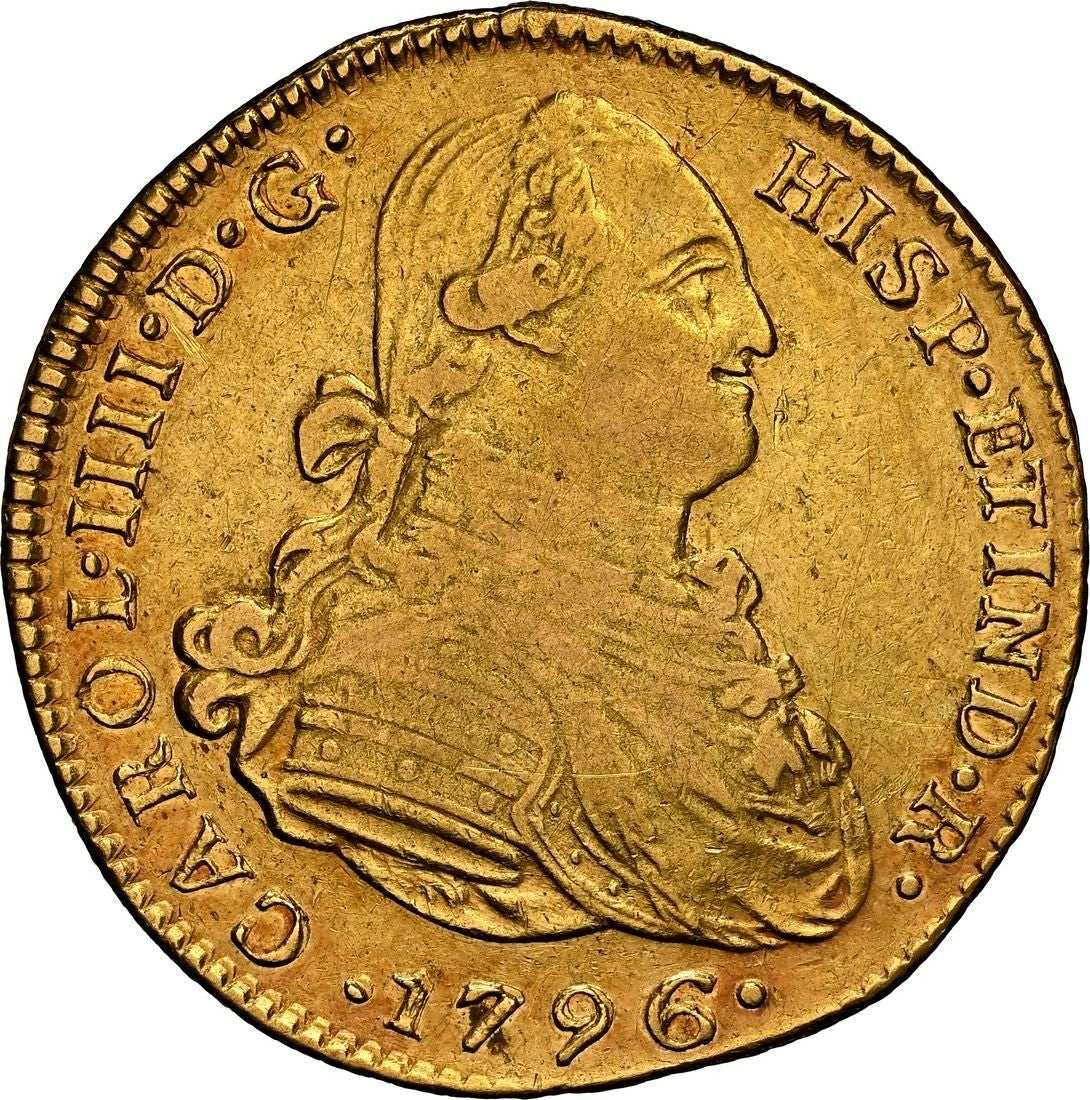 PERU Lima Gold Bust 4 Escudos Charles IV 1796 IJ NGC AU 50 Sole Finest Known!