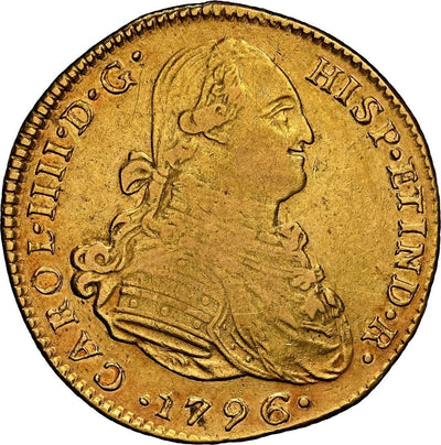 PERU Lima Gold Bust 4 Escudos Charles IV 1796 IJ NGC AU 50 Sole Finest Known!
