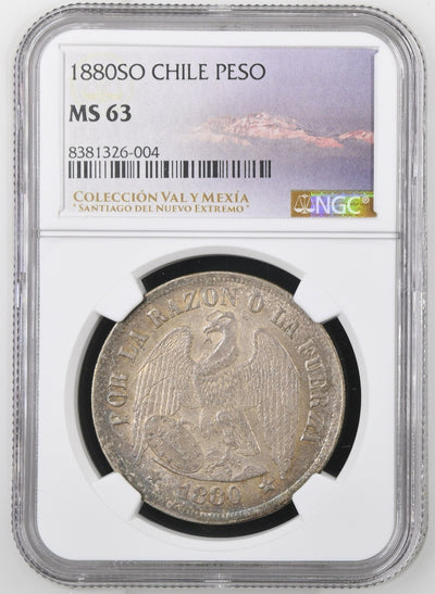 CHILE Santiago Silver Condor Peso 1880 NGC MS 63 KM-142.1