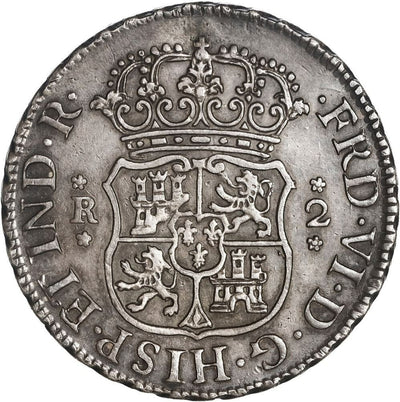 PERU Lima Silver Pillar 2 Reales Ferdinand VI 1757 JM ex-O'Brien