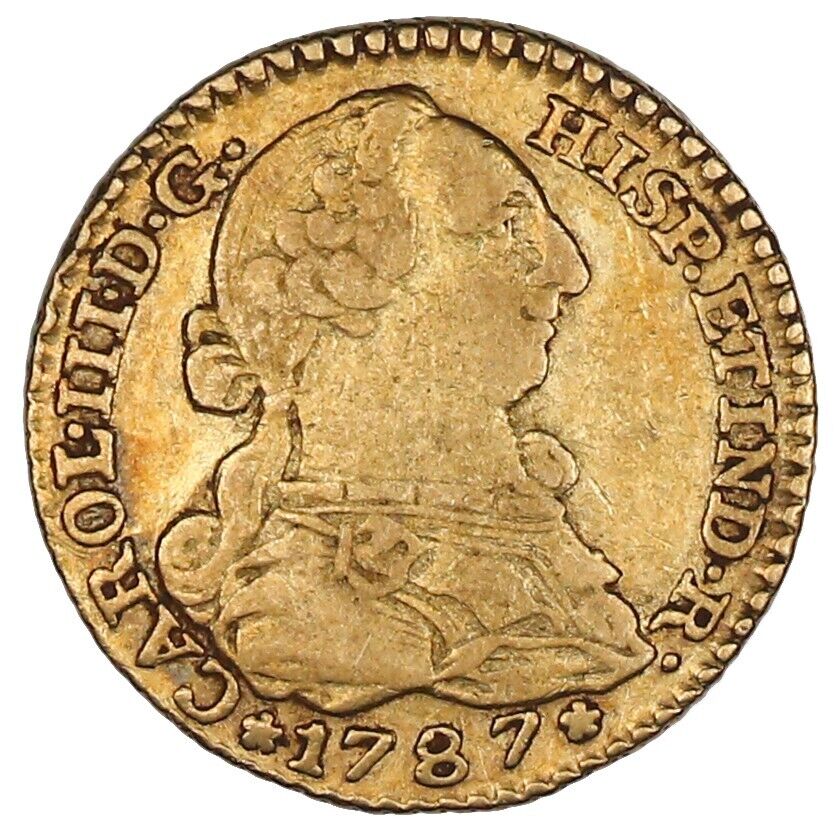 Madrid Spain Gold Bust 1 Escudo Charles III 1787 DV