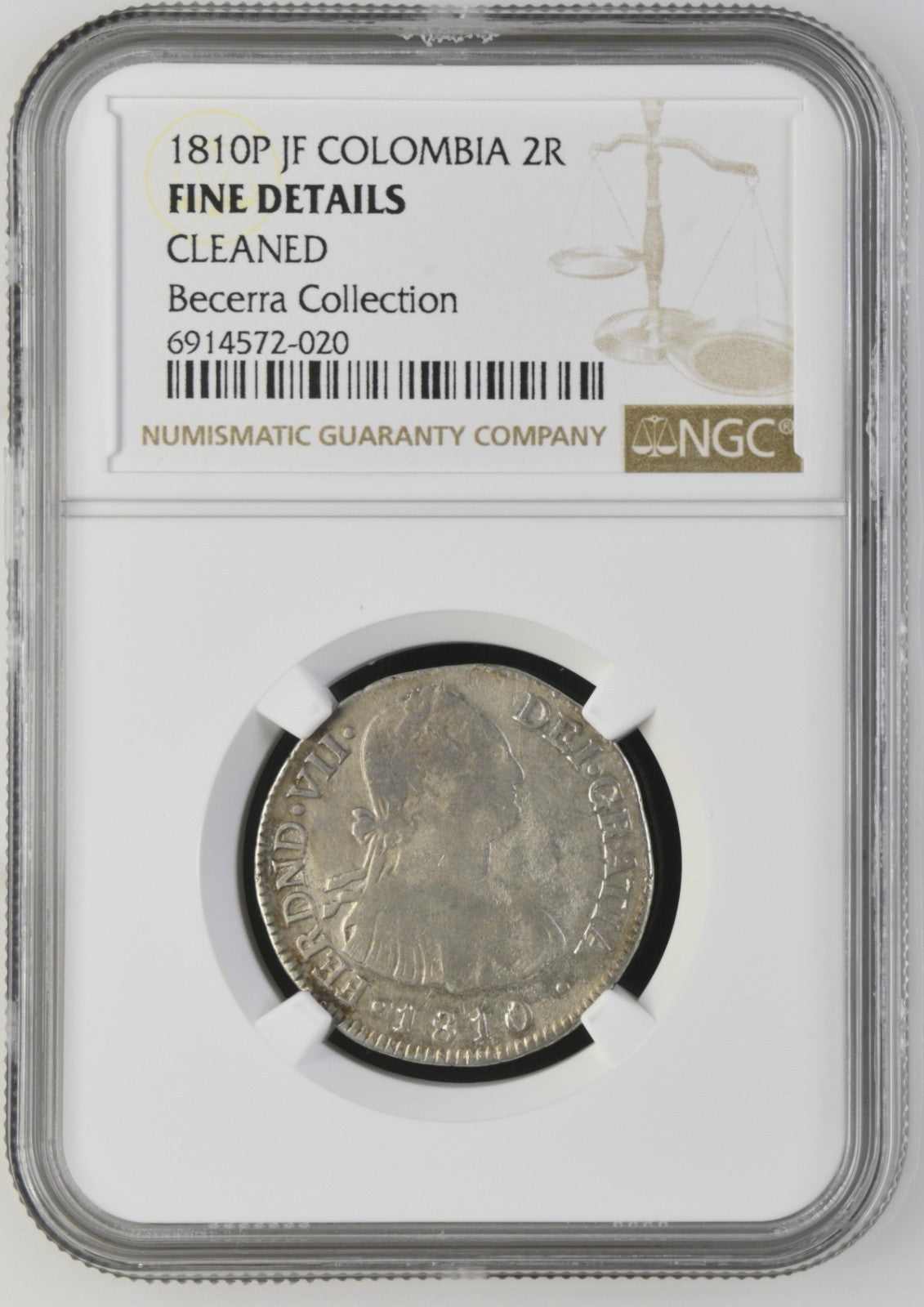 COLOMBIA, Popayán, bust 2 reales, Ferdinand VII (bust of Charles IV), 1810 JF