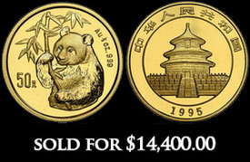 China (People's Republic), gold 50 yuan (1/2 oz) Panda, 1995, large date (Shanghai mint), NGC MS 69.